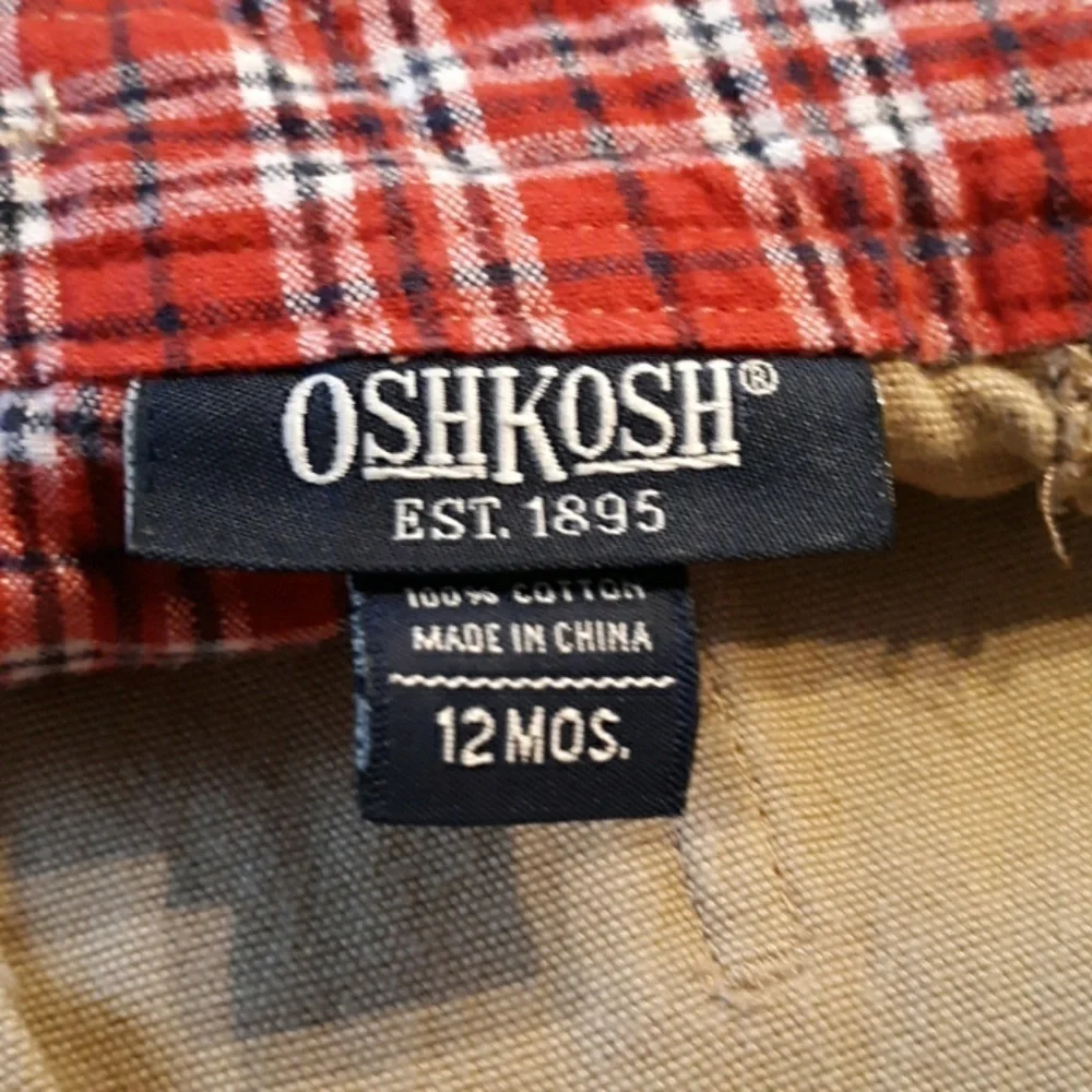 Vintage Oshkosh duck cloth red buffalo plaid bibs 12months Christmas 🎄photos